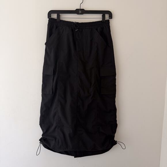 Black Cargo Parachute Skirt Drawstring Hem Y2K Grunge Cyber Punk Utility L - Picture 1 of 8